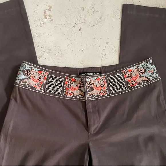 Vivienne Tam Vintage 90’s Embroidered Waist Gray Pants Size 6 - Picture 4 of 5